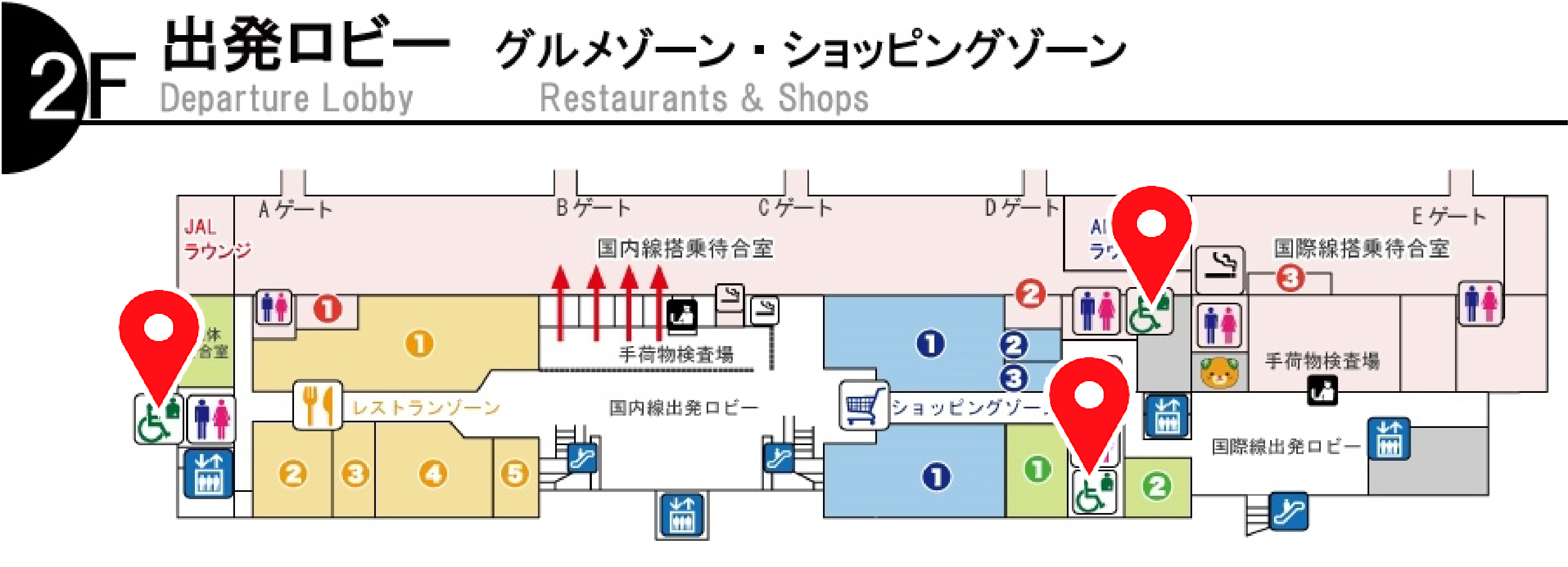 2F　到着ロビー・チケットカウンターフロア図